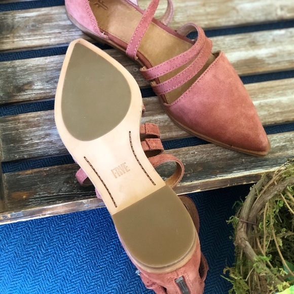 Frye Kenzie Moto Strappy Pointed Suede Flats NEW - Picture 6 of 8